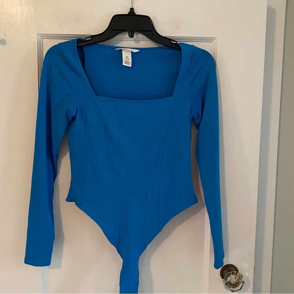 H&M Blue Boat Neck Bodysuit size small
